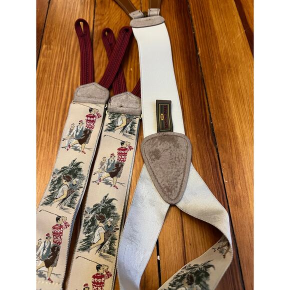 VINTAGE Trafalgar Limited Edition Silk Golf Theme Braces Suspenders - Picture 2 of 7